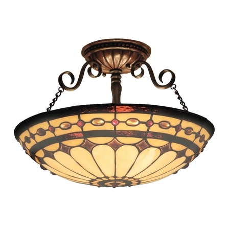 ELK LIGHTING Diamond Ring 3-Light Semi Flush in Copper with Tiffany Style Glass 641-BC